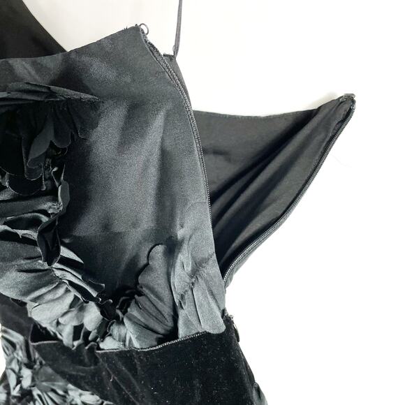 Marchesa One Shoulder Ruffle‎ Dress Black Floral Textured Dress Sz 4 Women's - Picture 8 of 9